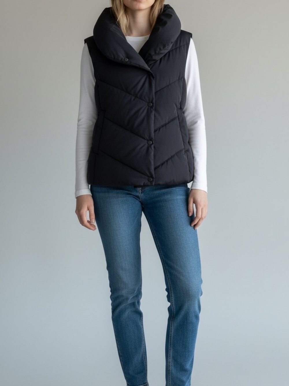 Ann Taylor Black Quilted Puffer Vest with High Collar